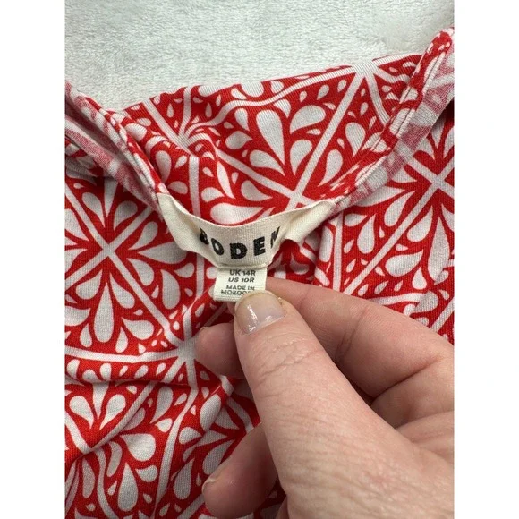 Boden Amelie Print Fit Flare Jersey Dress Women's 10R Red Casual Short Sleeve - Picture 2 of 8